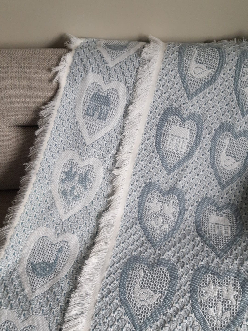 Light Blue Farmhouse Heart Goose Pattern Throw Blanket